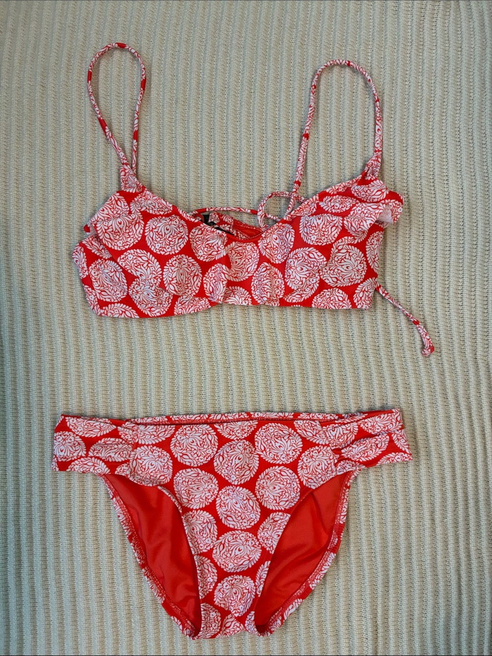 Women’s cute orange and white ruffle top bikini